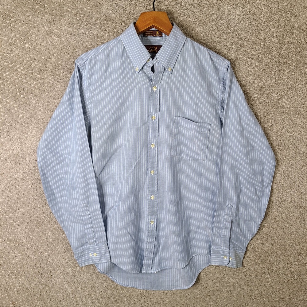 Vintage Arnie Shirt Men 16 34/35 Blue Striped Button Down Regular Cotton Blend